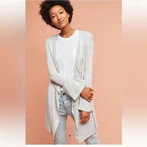 Anthropologie Moth Lyra Bell Sleeve Draped Waterfall Speckled Gray Cardigan Sz L